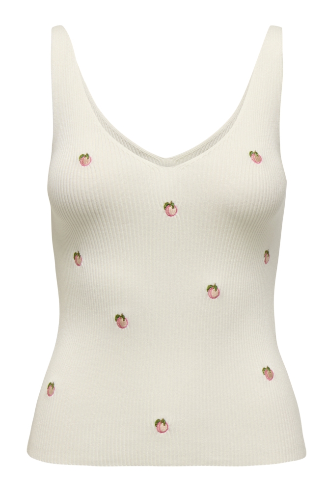 JDYNANNA S/L EMBROIDERY TOP KNT 15257194 CLOUD DANCER/W PEACH EMBROIDERY
